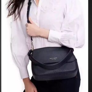 Kate Spade Black LEATHER MEDIUM CONVERTIBLE FLAP SHOULDER BAG